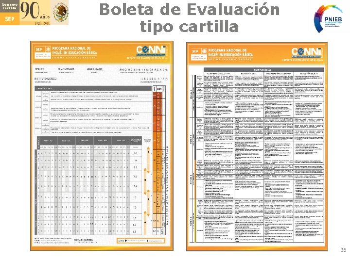 Boleta de Evaluación tipo cartilla 26 