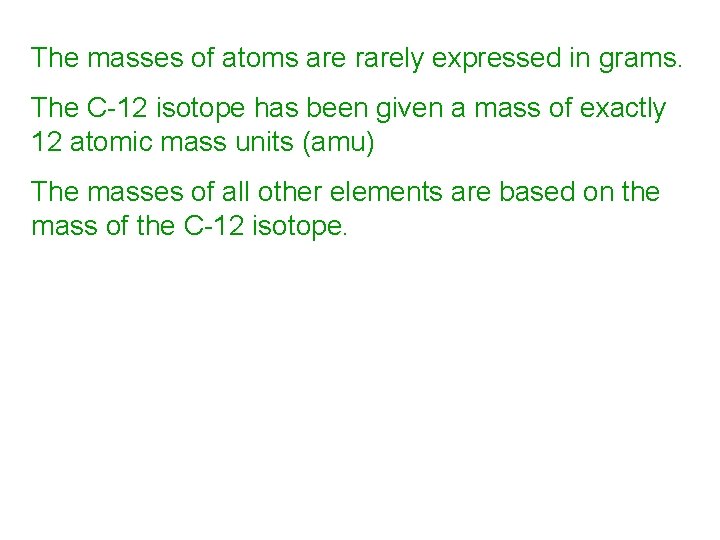 The masses of atoms are rarely expressed in grams. The C-12 isotope has been
