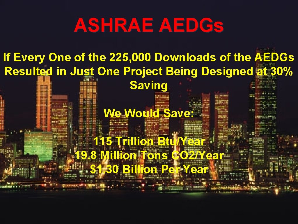 ASHRAE AEDGs If Every One of the 225, 000 Downloads of the AEDGs Resulted
