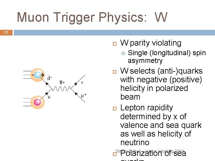 Muon Trigger Physics: W 23 W parity violating Single (longitudinal) spin asymmetry W selects