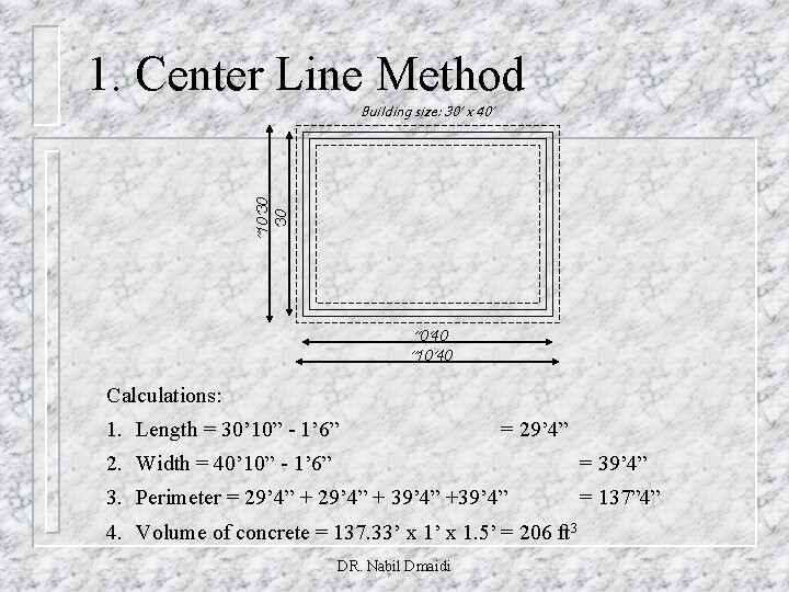 1. Center Line Method ” 10’ 30 Building size: 30’ x 40’ ” 0’