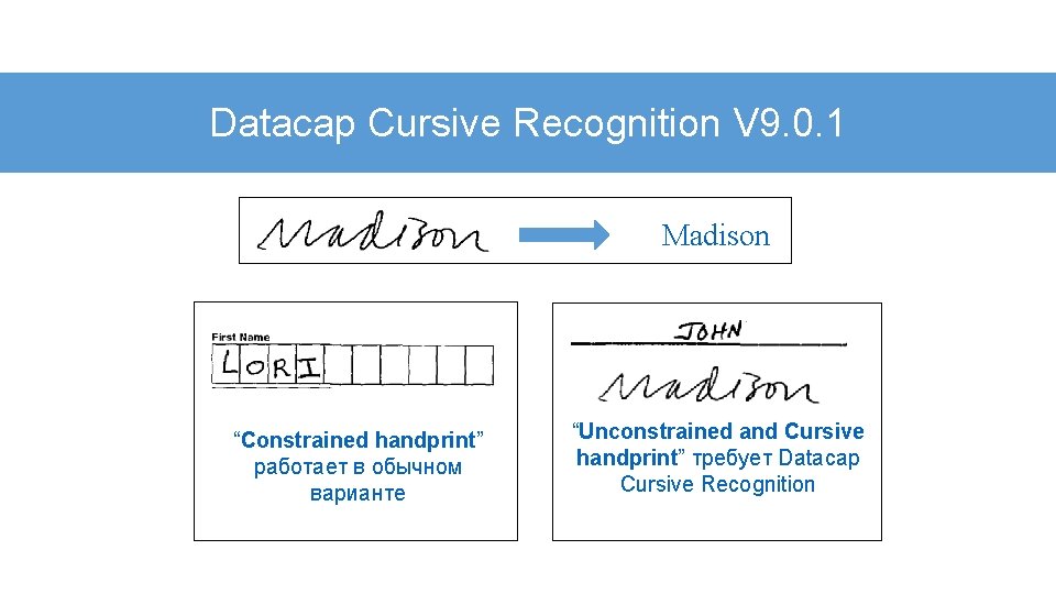 Datacap Cursive Recognition V 9. 0. 1 Madison “Constrained handprint” работает в обычном варианте