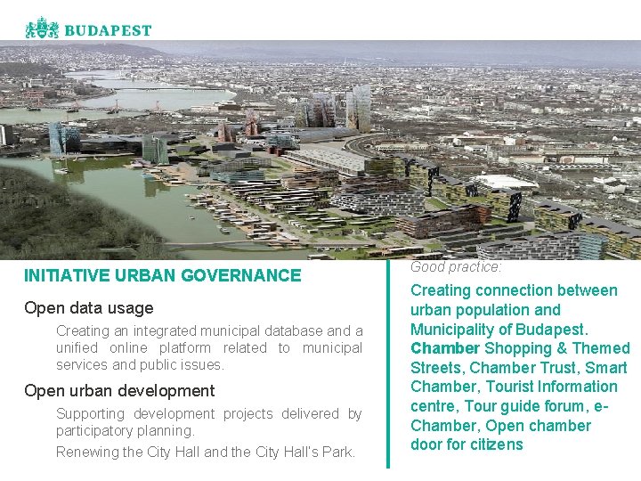 INITIATIVE URBAN GOVERNANCE Open data usage Creating an integrated municipal database and a unified