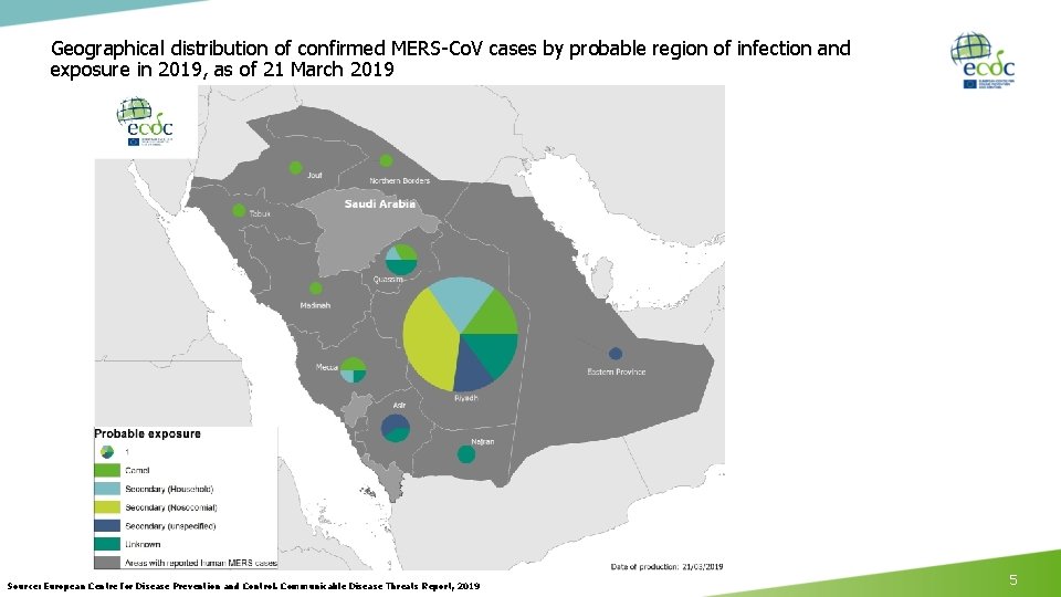 Geographical distribution of confirmed MERS-Co. V cases by probable region of infection and exposure