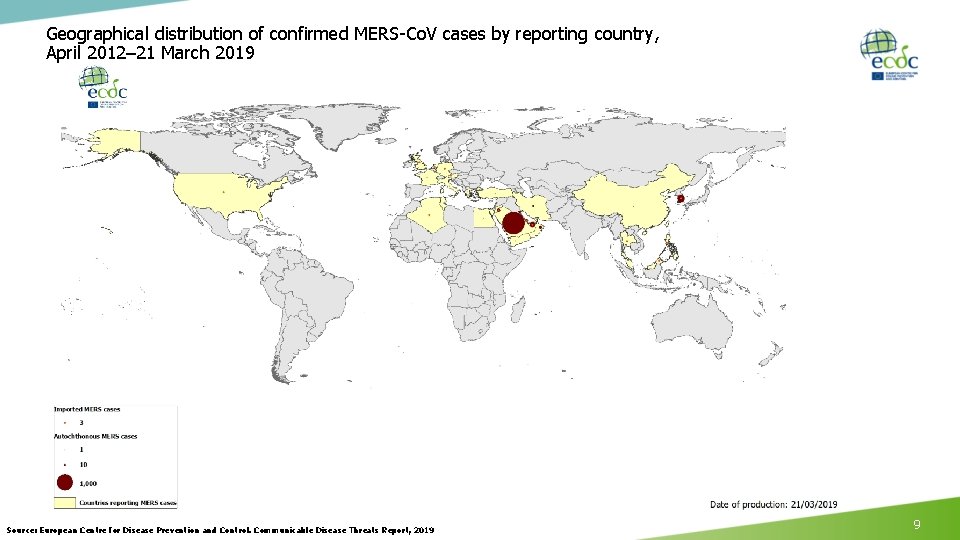 Geographical distribution of confirmed MERS-Co. V cases by reporting country, April 2012– 21 March