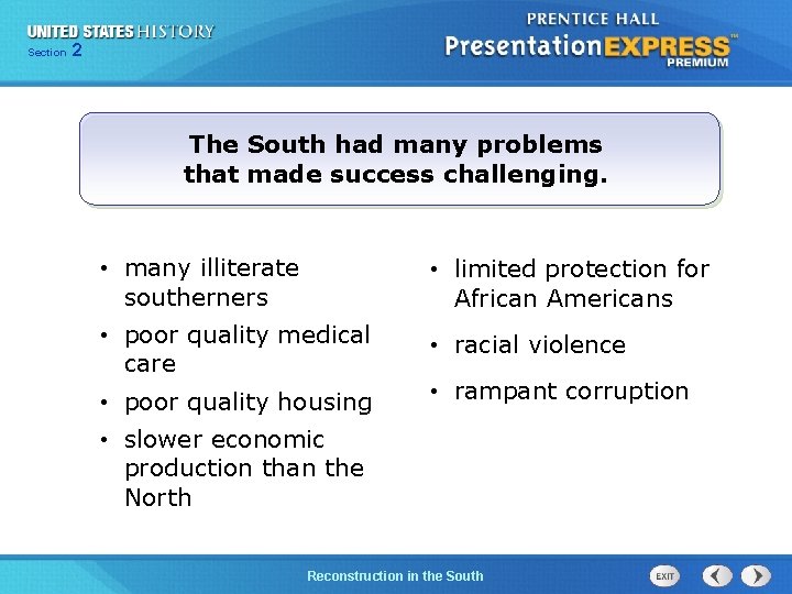 Chapter Section 2 25 Section 1 The South had many problems that made success