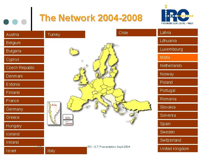 The Network 2004 -2008 Austria Turkey Chile Latvia Belgium Lithuania Bulgaria Luxembourg Cyprus Malta