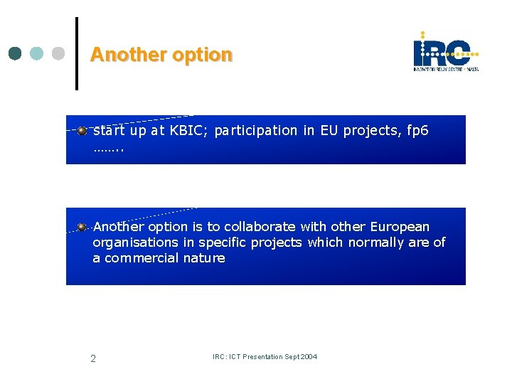 Another option start up at KBIC; participation in EU projects, fp 6 ……. .