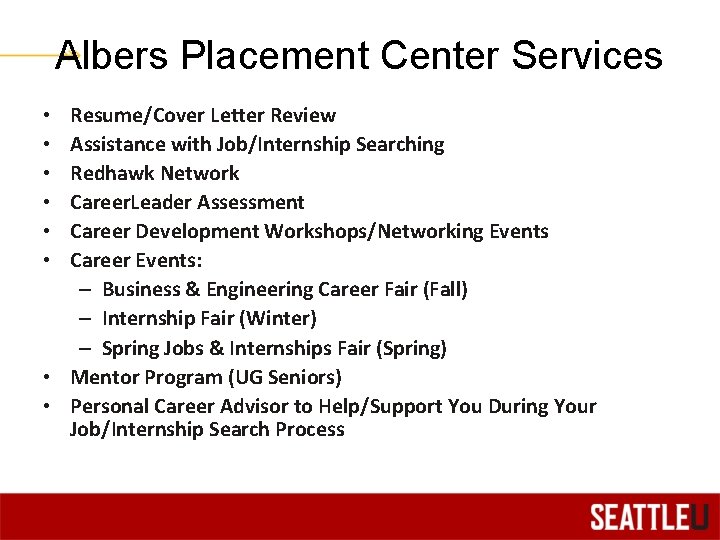 Albers Placement Center Services Resume/Cover Letter Review Assistance with Job/Internship Searching Redhawk Network Career.