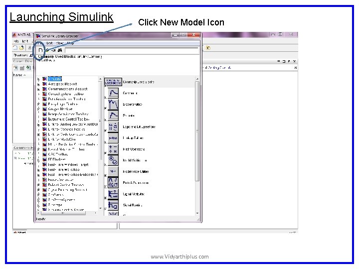 Launching Simulink Click New Model Icon www. Vidyarthiplus. com Launching Simulink Click New Model Icon www. Vidyarthiplus. com
