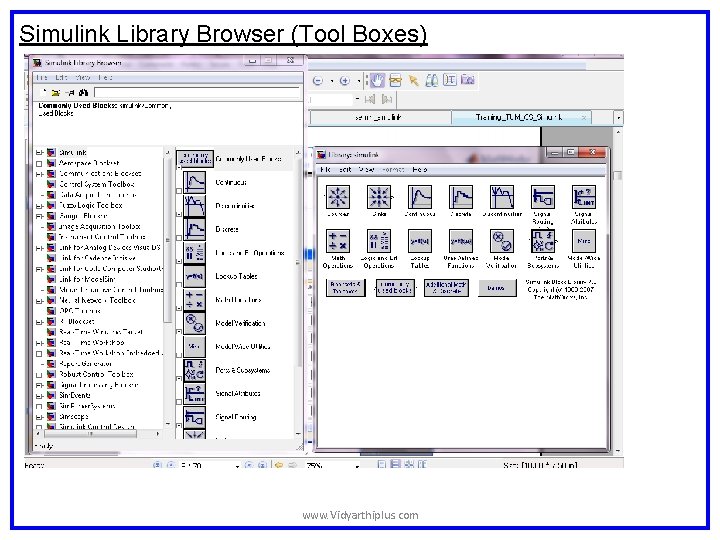 Simulink Library Browser (Tool Boxes) www. Vidyarthiplus. com Simulink Library Browser (Tool Boxes) www. Vidyarthiplus. com