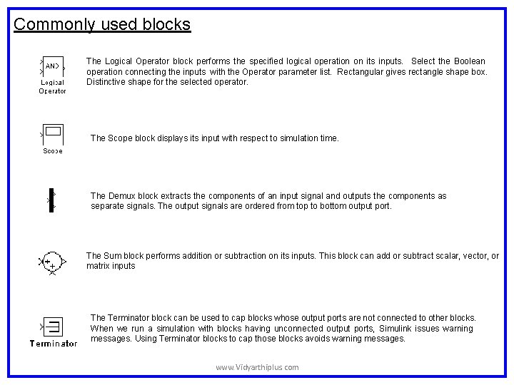 Commonly used blocks The Logical Operator block performs the specified logical operation on its Commonly used blocks The Logical Operator block performs the specified logical operation on its