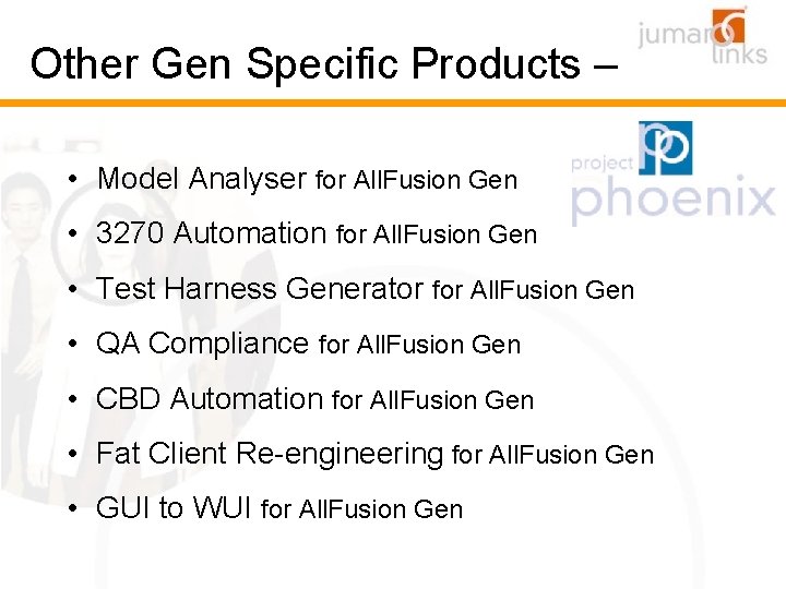 Other Gen Specific Products – • Model Analyser for All. Fusion Gen • 3270