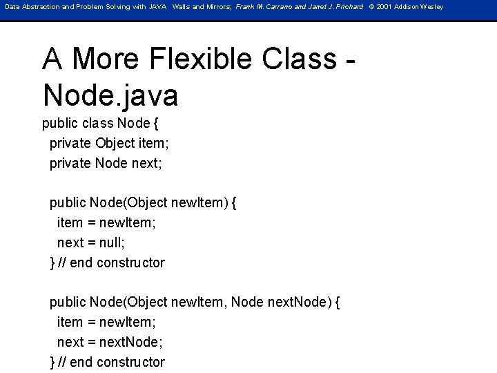 Data Abstraction and Problem Solving with JAVA Walls and Mirrors; Frank M. Carrano and Data Abstraction and Problem Solving with JAVA Walls and Mirrors; Frank M. Carrano and
