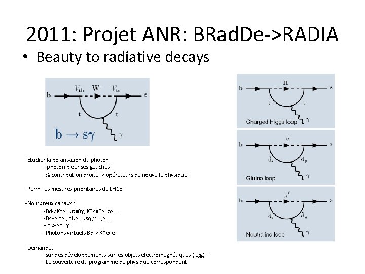 2011: Projet ANR: BRad. De->RADIA • Beauty to radiative decays -Etudier la polarisation du