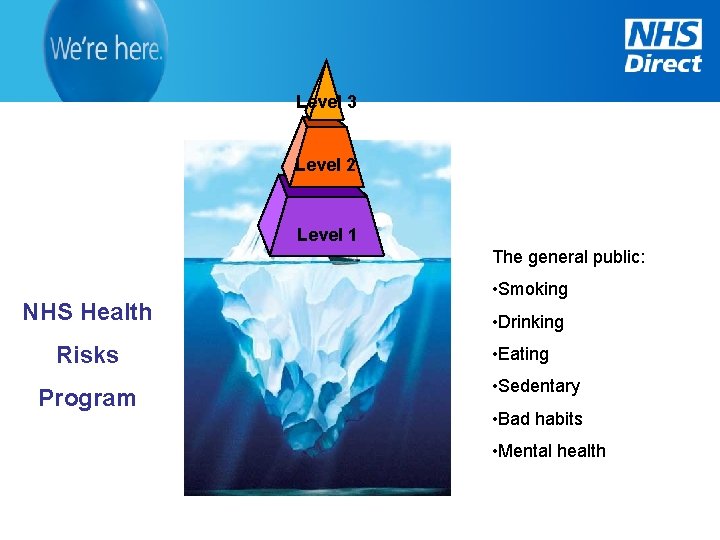 Level 3 Level 2 Level 1 The general public: NHS Health Risks Program •