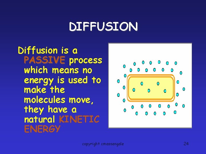 DIFFUSION Diffusion is a PASSIVE process which means no energy is used to make