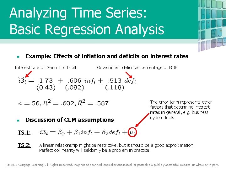 Analyzing Time Series: Basic Regression Analysis Example: Effects of inflation and deficits on interest