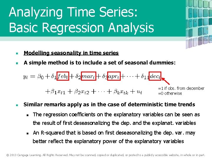 Analyzing Time Series: Basic Regression Analysis Modelling seasonality in time series A simple method