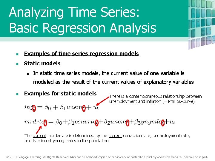 Analyzing Time Series: Basic Regression Analysis Examples of time series regression models Static models