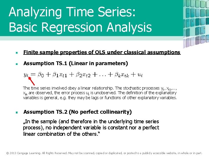 Analyzing Time Series: Basic Regression Analysis Finite sample properties of OLS under classical assumptions