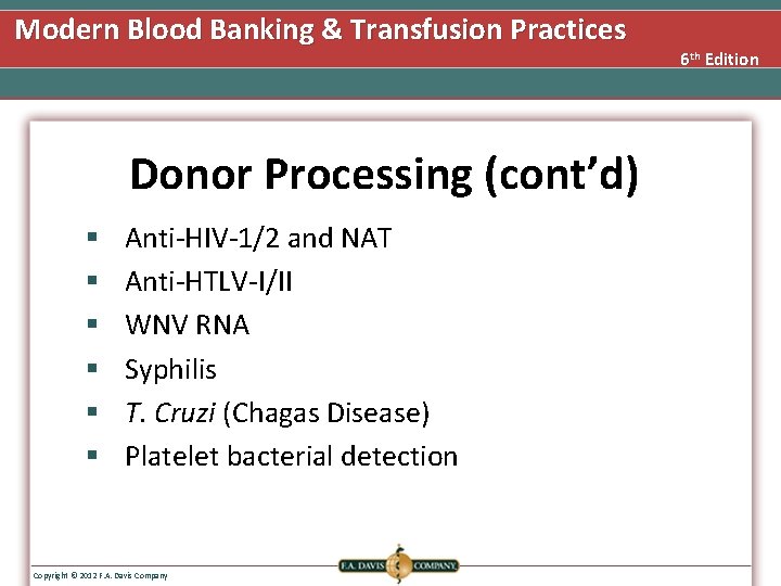 Modern Blood Banking & Transfusion Practices Donor Processing (cont’d) § § § Anti-HIV-1/2 and