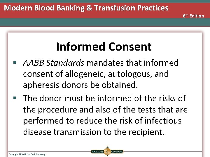 Modern Blood Banking & Transfusion Practices 6 th Edition Informed Consent § AABB Standards