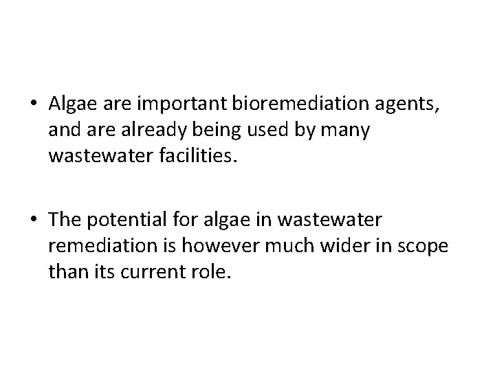  • Algae are important bioremediation agents, and are already being used by many