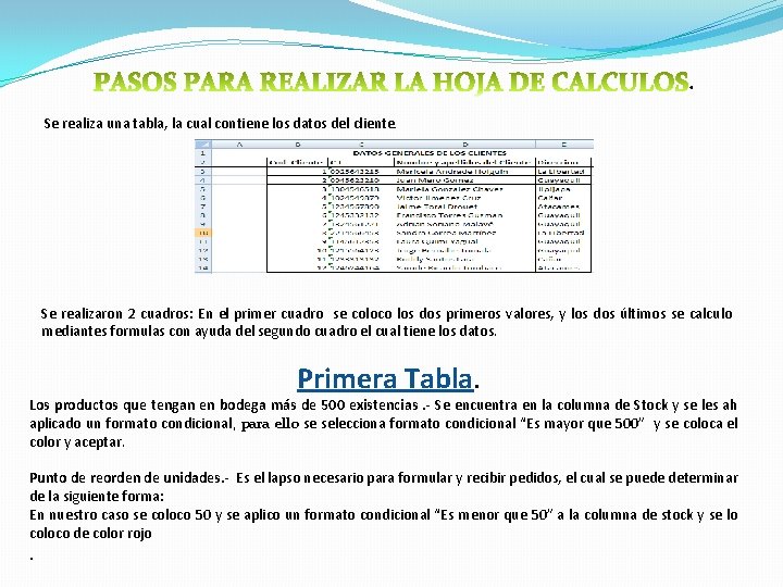 . Se realiza una tabla, la cual contiene los datos del cliente. Se realizaron