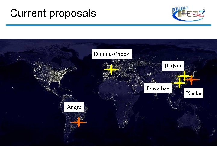 Current proposals Double-Chooz RENO Daya bay Angra Kaska 