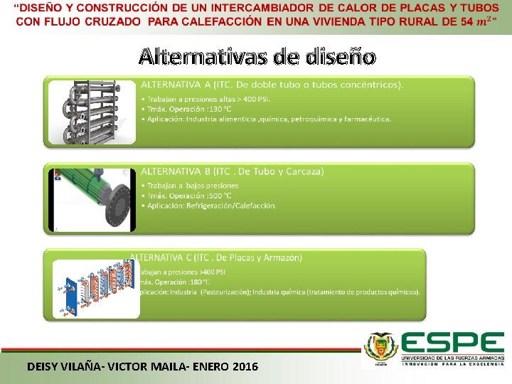  Alternativas de diseño • • • DEISY VILAÑA- VICTOR MAILA- ENERO 2016 