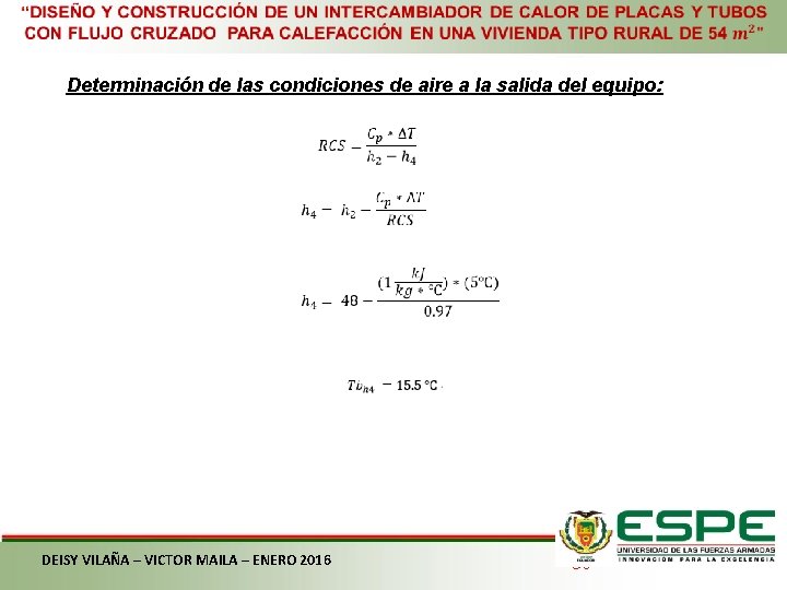  Determinación de las condiciones de aire a la salida del equipo: DEISY VILAÑA