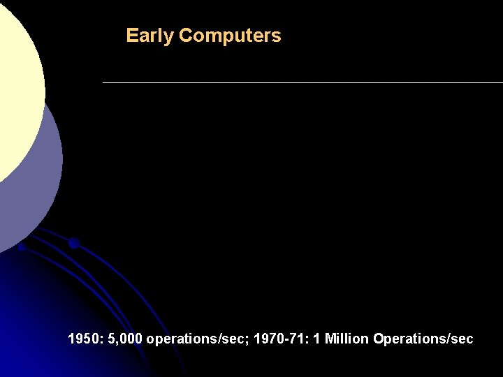 Early Computers 1950: 5, 000 operations/sec; 1970 -71: 1 Million Operations/sec 