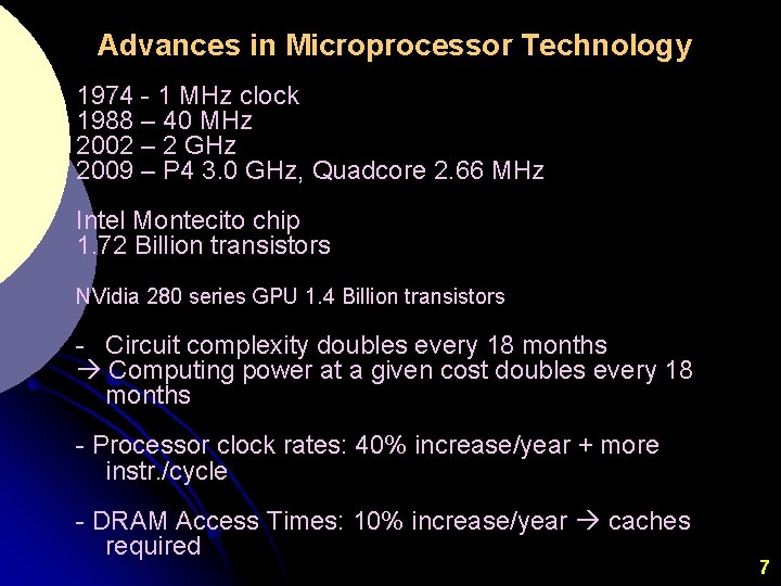 Advances in Microprocessor Technology 1974 - 1 MHz clock 1988 – 40 MHz 2002