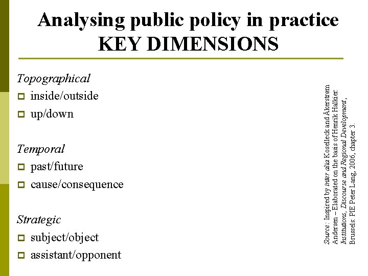 Topographical p inside/outside p up/down Temporal p past/future p cause/consequence Strategic p subject/object p