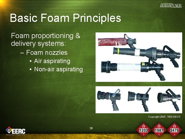 Basic Foam Principles Foam proportioning & delivery systems: – Foam nozzles • Air aspirating
