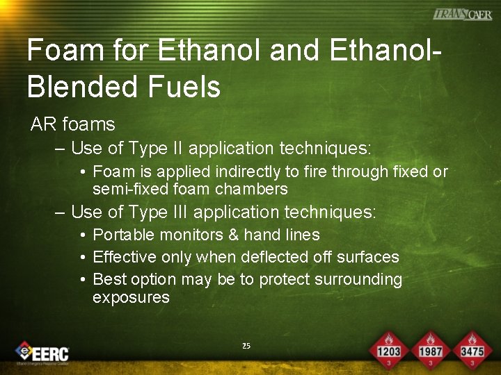 Foam for Ethanol and Ethanol. Blended Fuels AR foams – Use of Type II
