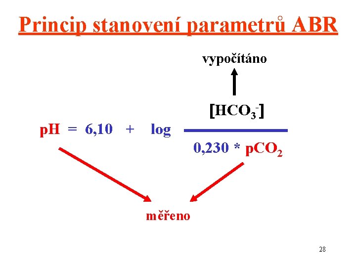 Princip stanovení parametrů ABR vypočítáno p. H = 6, 10 + log HCO 3