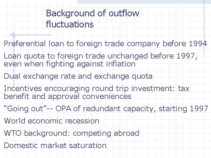 Background of outflow fluctuations Preferential loan to foreign trade company before 1994 Loan quota