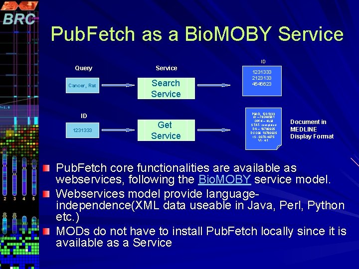 Pub. Fetch as a Bio. MOBY Service ID Query Cancer, Rat Service Search Service