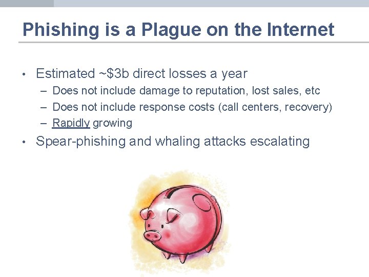 Phishing is a Plague on the Internet • Estimated ~$3 b direct losses a