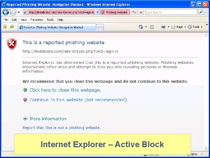 Screenshots Internet Explorer – Active Block 