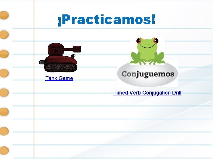 ¡Practicamos! Tank Game Timed Verb Conjugation Drill 
