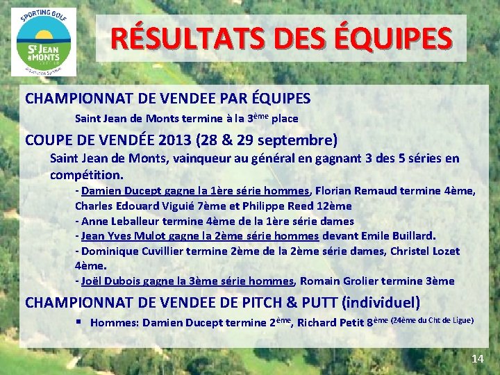  RÉSULTATS DES ÉQUIPES CHAMPIONNAT DE VENDEE PAR ÉQUIPES Saint Jean de Monts termine