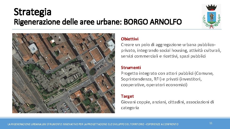 Strategia Rigenerazione delle aree urbane: BORGO ARNOLFO Obiettivi Creare un polo di aggregazione urbana