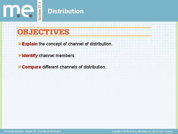 Section 21. 1 Distribution Explain the concept of channel of distribution. Identify channel members.