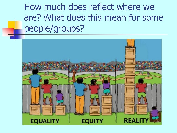 How much does reflect where we are? What does this mean for some people/groups?