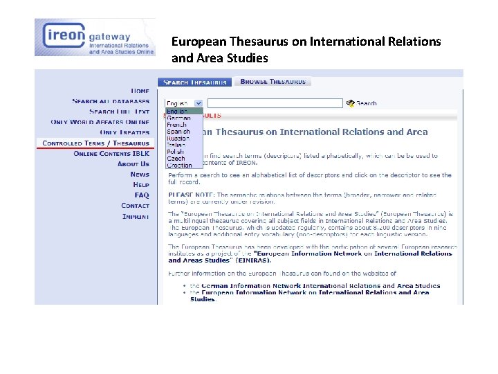 . European Thesaurus on International Relations and Area Studies … 