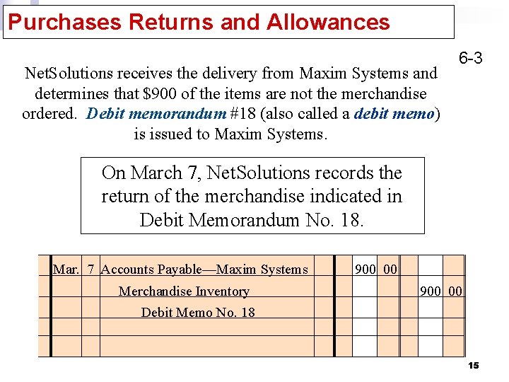 Purchases Returns and Allowances Net. Solutions receives the delivery from Maxim Systems and determines