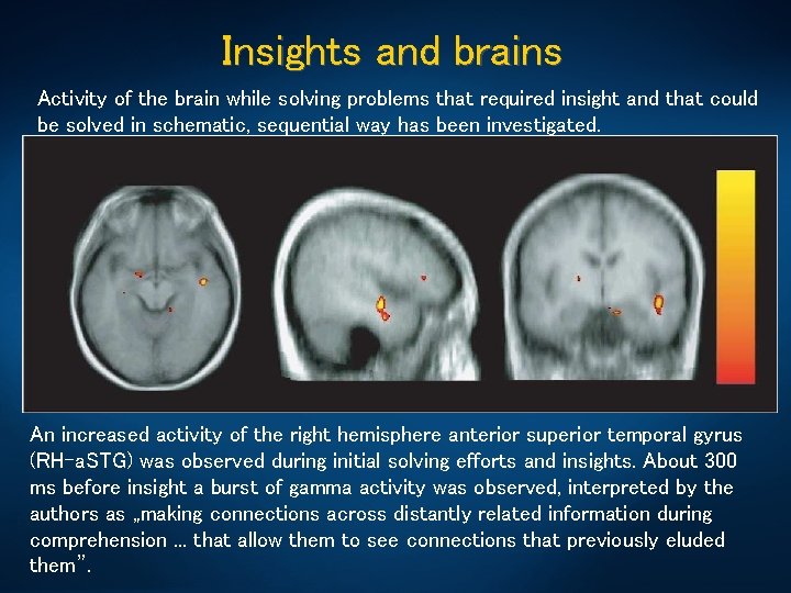 Insights and brains Activity of the brain while solving problems that required insight and